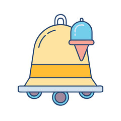 Illustration of a bell chime notification alert ringing service reminder alarm yellow gold blue
