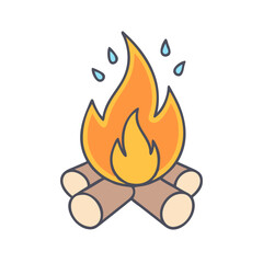 Campfire illustration vector graphic with burning logs and flames for camping and outdoor use