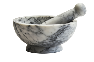 Marble mortar and pestle for grinding spices.