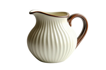 Vintage-style ceramic pitcher with brown handle.