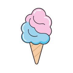 Cartoon ice cream cone vector illustration with pink and blue flavors dessert design art