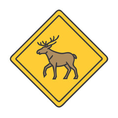 Moose crossing sign, yellow warning sign, animal crossing, wildlife safety, road sign for moose caution