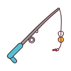 Fishing rod illustration for recreational fishing equipment and angling sport activity design