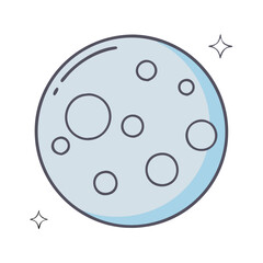 Cartoon moon illustration with craters and stars, space exploration and astronomy concept art