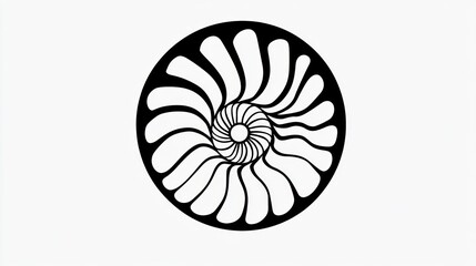 Black and white spiral pattern inside a circular shape with a white background