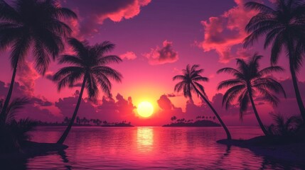 Naklejka premium Tropical Sunset Paradise Island