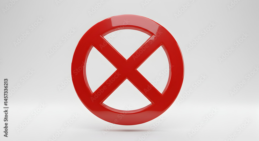Poster bold red circle and cross design with glossy finish on a clean white background