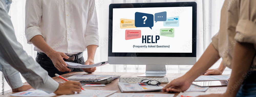Poster Help screen on the website provide answer to FAQ frequently asked question brisk with knowledge information and solution by customer support