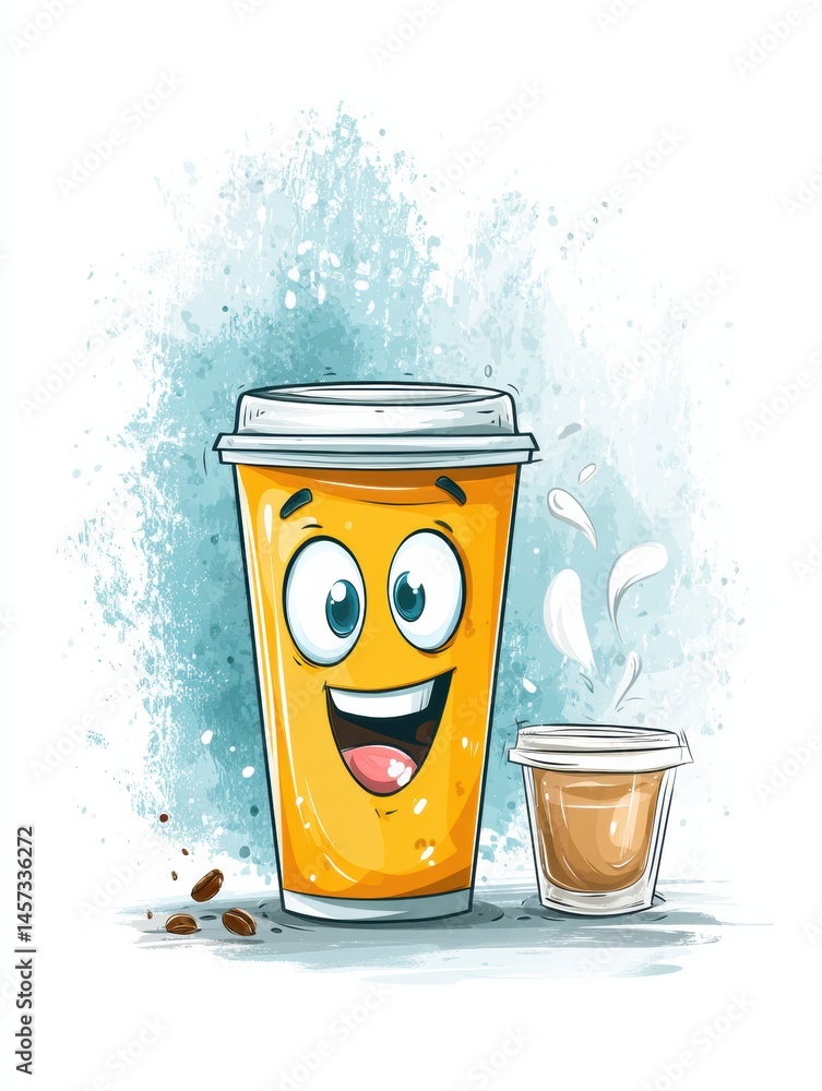Aufkleber charming coffee cup mascot design for branding and advertising with playful character and vivid colo