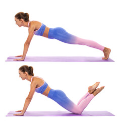 Young athletic woman posing in studio, isolated on white background