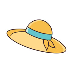 Illustrative summer hat with blue ribbon, sun hat, beach hat, fashion, style, vacation, headwear