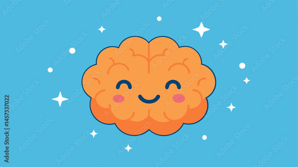 Poster brain with happy faces a brain icon with happy faces and sparkles around it symbolizing the positive