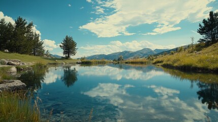 Obraz premium Serene Mountain Pond Landscape