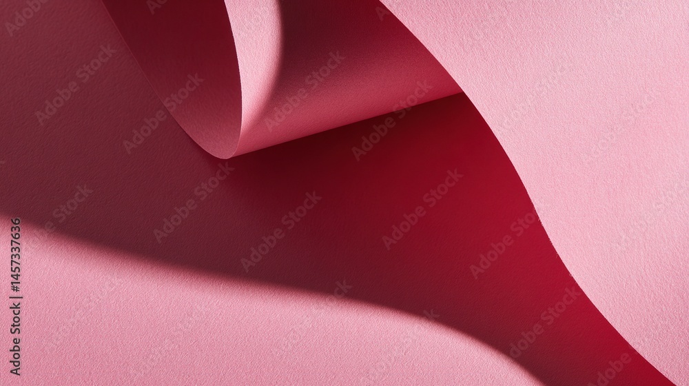 Poster soft pink folded paper on a matching surface with gentle curves