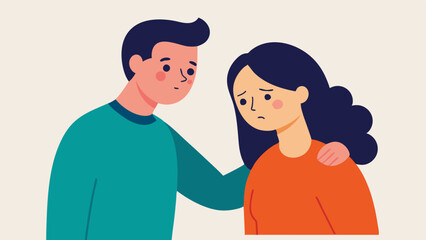 Obraz premium Anxious Attachment Seeking Reassurance A person leaning in towards their partner with a worried expression while the partner assures them with a gentle touch on the shoulder.
