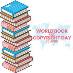 World book day illustration with books and objects related to reading. World book day banner illustration. Creative World book day poster.