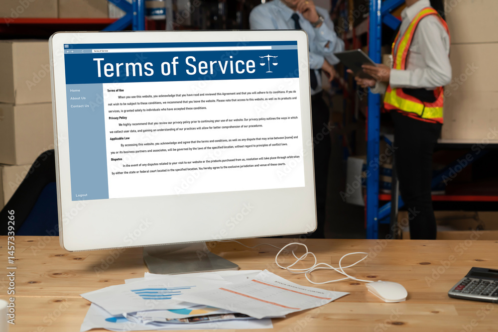 Poster online term of service conditions showing brisk rules and regulations in using the website on device
