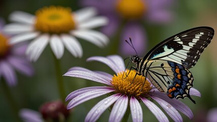 Butterfly on a flower, detailed close-up