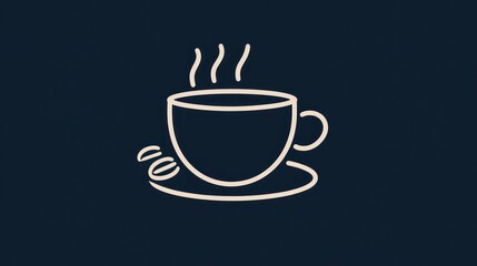 Obraz premium Simple coffee icon with steam rising from a cup, next to some beans, on a dark background