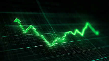 Business finance graph climbing on digital stock screen, currency trade symbols, success arrow