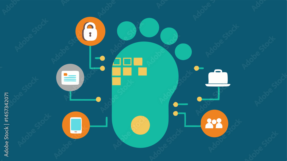 Poster digital footprint a large footprint made of digital symbols like ones and zeros locks and keys stepp