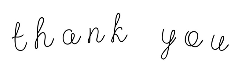 Thank you handwritten black sign. Thank you black calligraphy. Thank you warped black text.