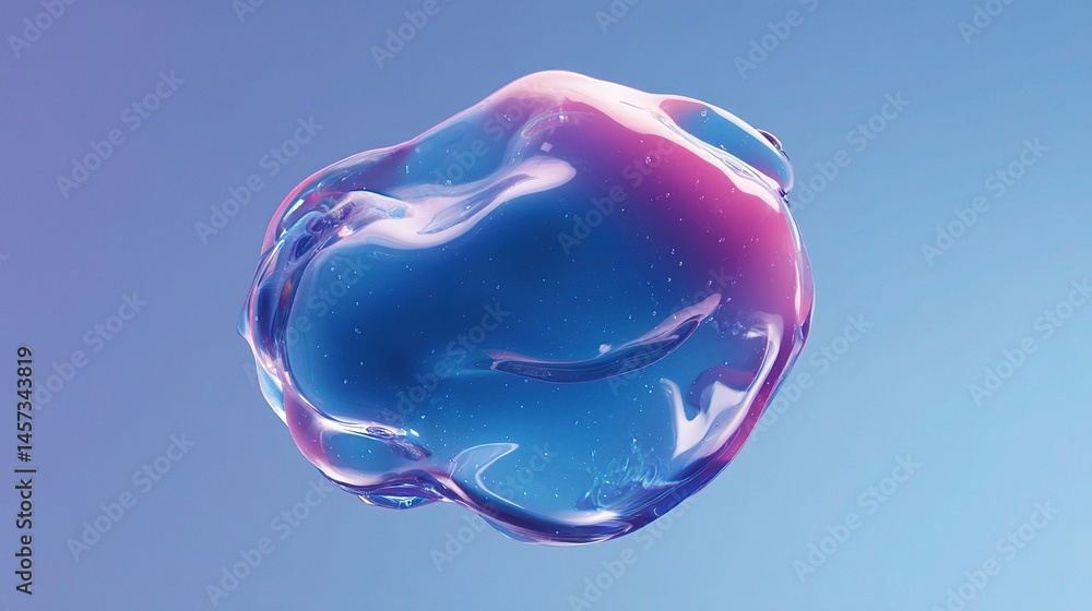 Poster 3d floating liquid blob with blue and purple gradient overlay