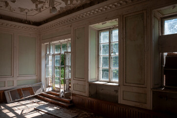An abandoned historic old manor and palace in Maciejowice in Poland
