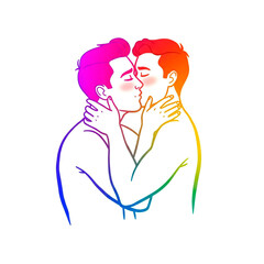 Rainbow Kiss: Loving Gay Couple Illustration