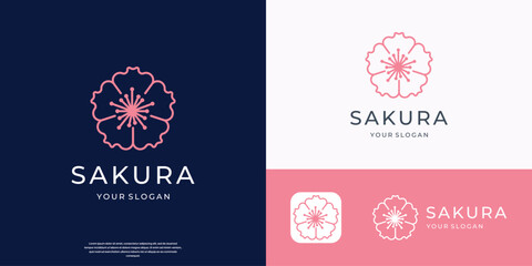 Sakura flower logo icon flat design template vector illustration