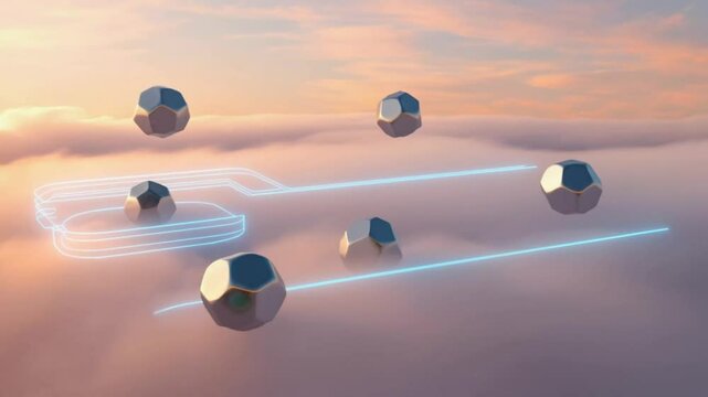 Metallic shapes in cloudy sky