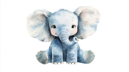 Cute blue elephant doll in watercolor, child-friendly design, perfect for nursery