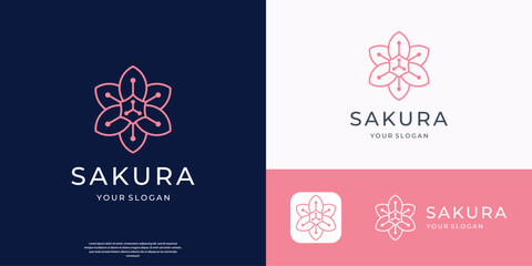 Sakura flower logo icon flat design template vector illustration © ulhaq_std