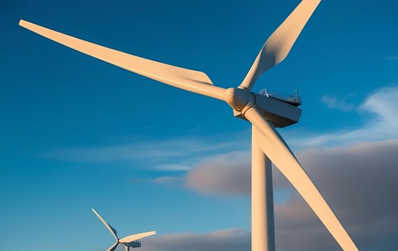 Wind turbine with blue sky in background