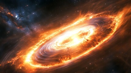 Obraz premium Fiery Cosmic Nebula Swirling in Space Starry Night Galaxy Art