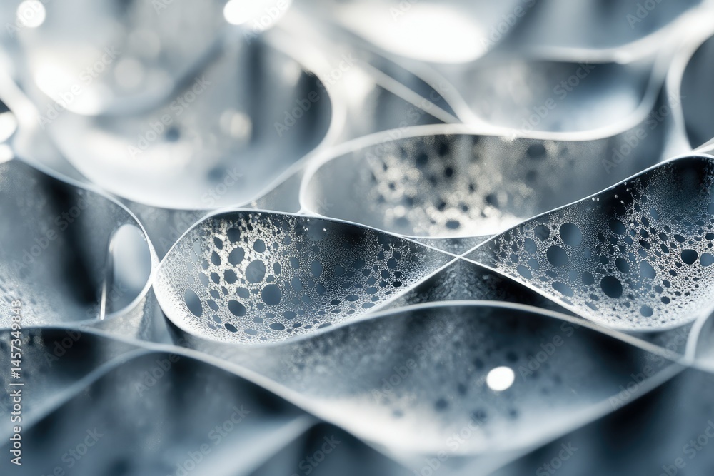 Poster abstract image of a complex, wavy, textured surface with air bubbles, creating a three-dimensional, 