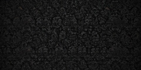 Fototapeta premium Black damask pattern, deep shadows, opulent texture, fabric, elegant, floral