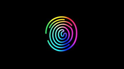 Colorful fingerprint design on a black background. Geometric, modern and abstract