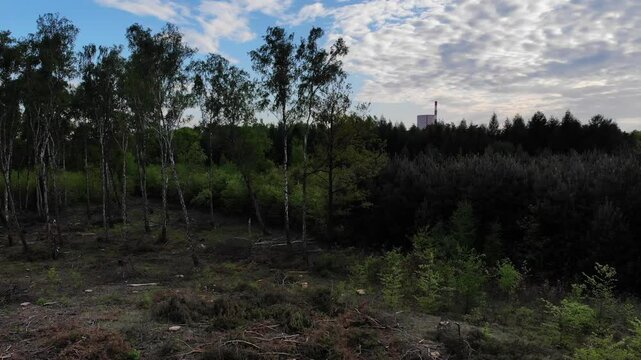 Sky view drone flight in silesia over ŁAgisz power coal plant
