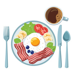 Breakfast Egg bacon with veggies and coffe - vector illustration