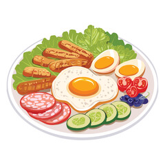 Egg and Sausage Salad Plate - Vector Illustration