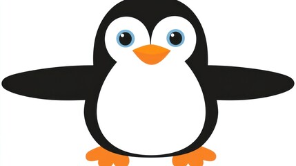 Obraz premium Cute penguin illustration with white belly, orange beak, and blue eyes on white