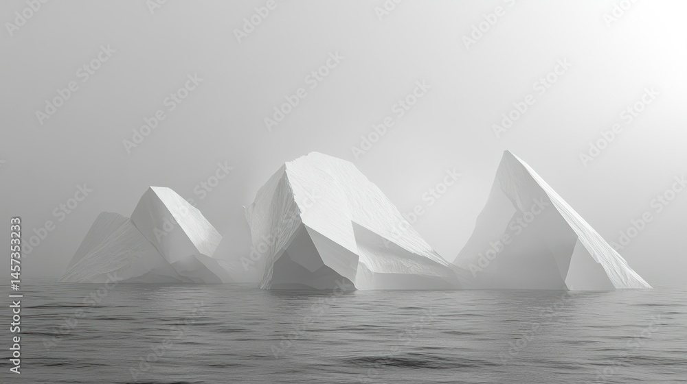 Aufkleber icebergs float in a foggy ocean environment creating a serene landscape