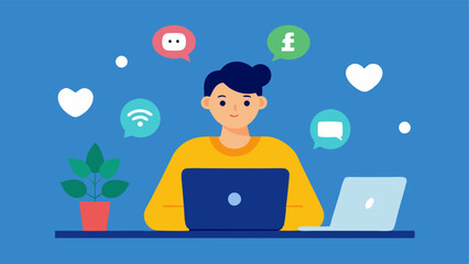 Digital Activism A young person sitting at a computer typing passionately while surrounded by floating icons of social media platforms illustrating how online activism plays a role