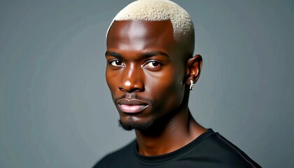 Portrait of African American Man with Bleached Hair Against Gray Background