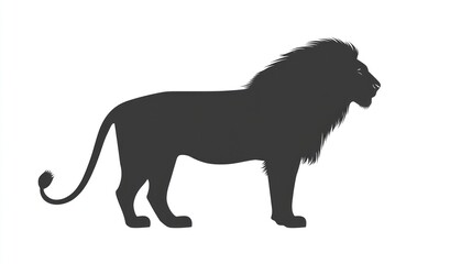 Silhouette of a majestic lion, dark against white, capturing a powerful stance