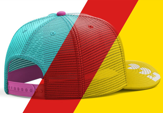 Trucker Hat Mockup &ndash; Back View of 6-Panel Mesh Cap with Snapback
