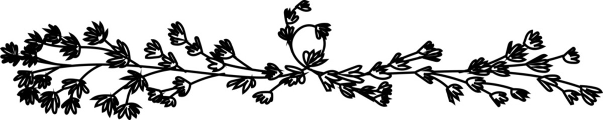 Berry Leaf Line - Hand-drawn botanical leaf divider in black and white line art, perfect for elegant nature-themed designs