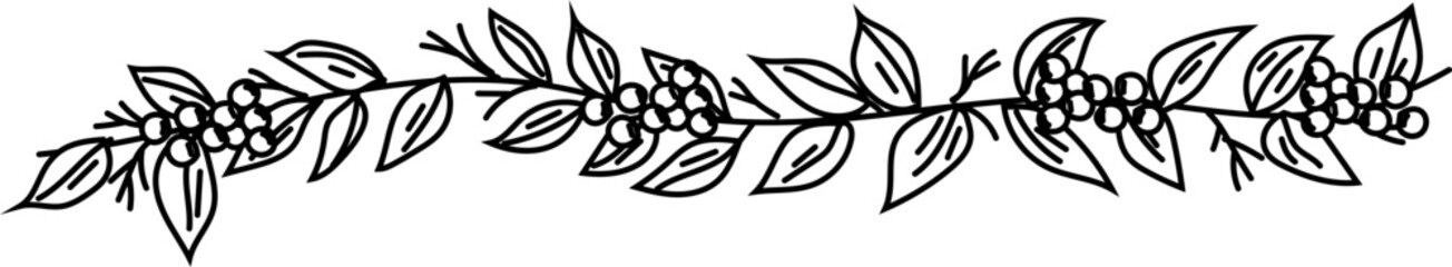 Simple Vine Divider - Hand-drawn botanical leaf divider in black and white line art, perfect for elegant nature-themed designs