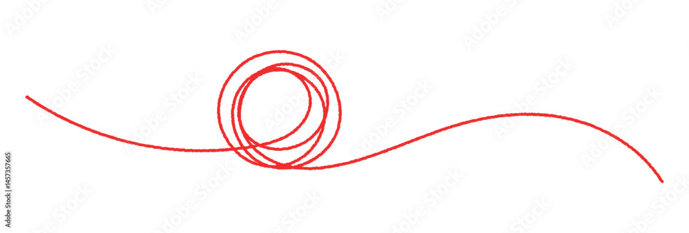 Poster red thread looped in a circle form, symbolizing vector, tangled banner with scribbled circle hand dr